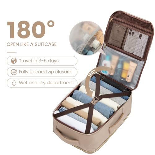 LOVEVOOK Travel Backpack For Women,40L Carry On Backpack Flight Approved,TSA Personal Item Travel Bag Fits 17 Inch Laptop,Business Weekender Overnight Daypack with Back Pad and Chest Buckle,Cubes - color: Off-white and Khaki, size: 17.3 Inch-40L-4Pcs