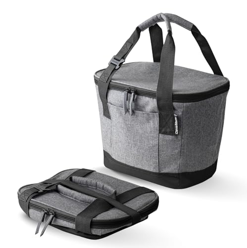 CleverMade Tahoe Collapsible Cooler Bag – Small Portable Cooler Bag for Travel, Foldable Insulated Cooler for Beach, Picnic & Road Trips, Holds Up to 18 Cans, Leakproof Soft Carry Cooler - color: Gray Black, size: Small
