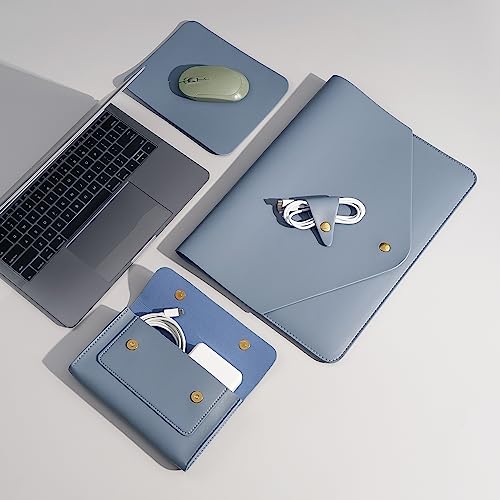 PU Leather Laptop Sleeve Compatible with New 14 inch MacBook Pro A2992 A2918 A2779 A2442,Old MacBook Pro Air 13, Surface Laptop 5th Gen 13.5, Thinkpad X1 Carbon 14 Set of 4PCS Color Blue - color: Blue, size: 14Inch Laptop