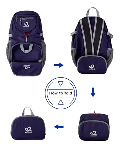 WATERFLY Small Lightweight Packable Backpack: 20l Ultra Light Foldable Travel Hiking Camping Daypack Day Pack for Man Woman - color: New-dark Blue