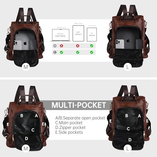 CHERUTY Women Backpack Purse PU Leather Anti-theft Casual Shoulder Bag Fashion Ladies Satchel Bags - color: 1-3 A-brown, size: Medium