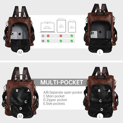 CHERUTY Women Backpack Purse PU Leather Anti-theft Casual Shoulder Bag Fashion Ladies Satchel Bags - color: 1-3 A-brown, size: Medium