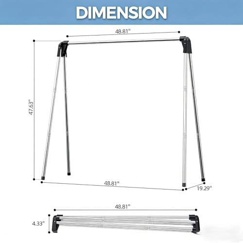 APEXCHASER 55 Inch Clothes Drying Rack Foldable, Stainless Steel Laundry Drying Rack Collapsible, Clothes Hanger for Sweater Baby Clothes Towel for Indoor & Outdoor, Portable Clothes Airer for Travel - size: 55.3 inch