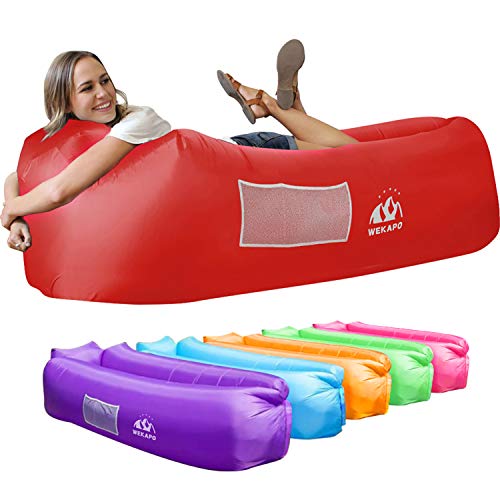 WEKAPO Inflatable Couch Air Lounger Chair - Camping & Beach Accessories, Portable Blow up Sofa for Hiking, Lawn, Indoor/Outdoor Movies & Music Festivals. Lightweight and Easy to Set Up Air Hammock - color: Red