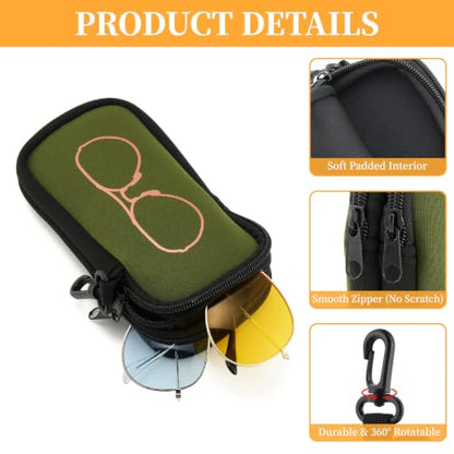 WOZEAH Double Eyeglass Case with 2 Compartments, Travel Eyewear Organizer for Two Pairs of Glasses - color: Army Green