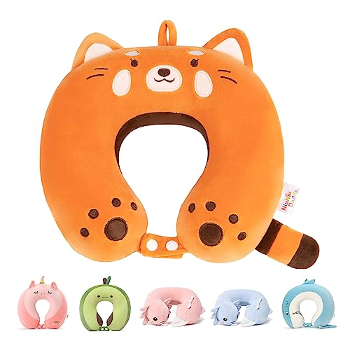 Niuniu Daddy Red Panda Kids Travel Neck Pillow (3-8 Y/O), Memory Foam Toddler Pillows for Head & Chin Support, Cute Sleeping Essentials for Car Seat, Airplane, Stroller and Long Road Trip - color: Red Panda, size: Kids (Ages 3-8)