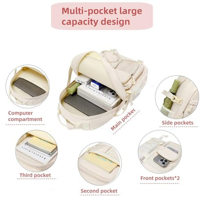 Laptop Backpack For Teen Boys Girls Durable Bookbag Middle High School Bag Women Men Waterproof Travel Daypack (4Beige) - color: Off-white