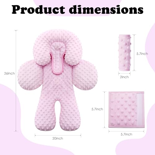 Pro Goleem Infant Car Seat Head Neck Body Support, Ultra-Soft Minky and Microfiber Car Seat Strap Pads, Perfect for Stroller, 2-in-1 Reversible, Girls, Pink - color: Pink-p