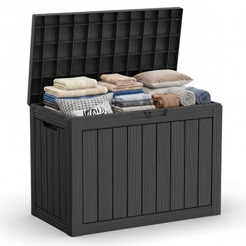 DRATO 45 Gallon Deck Box, Outdoor Storage Box for Patio Furniture, Patio Cushions, Gardening Tools, Pool Supplies 480lbs Weight Capacity, Waterproof Resin Storage Boxes (Black, 45 Gallon) - color: Black, size: 45 Gallon