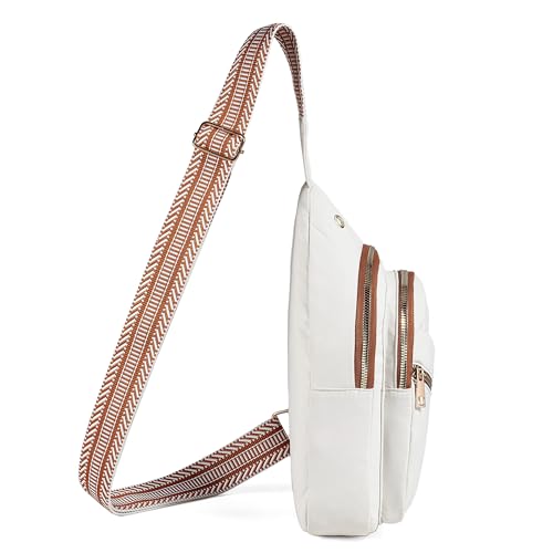 AOSTIHOT Crossbody Small Sling Backpack Sling Bag for Women, Chest Bag Daypack Crossbody for Travel Sport Running Hiking White Brown - color: Z-white Brown
