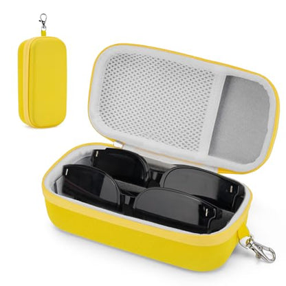 Double Eyeglasses Case,Hard Shell Glasses Case Travel Sunglasses Organizer with Adjustable Slot & Clip for Men Women - color: Yellow