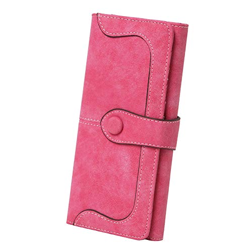 Women's Vegan Leather 17 Card Slots Card Holder Long Big Bifold Wallet - color: Rose
