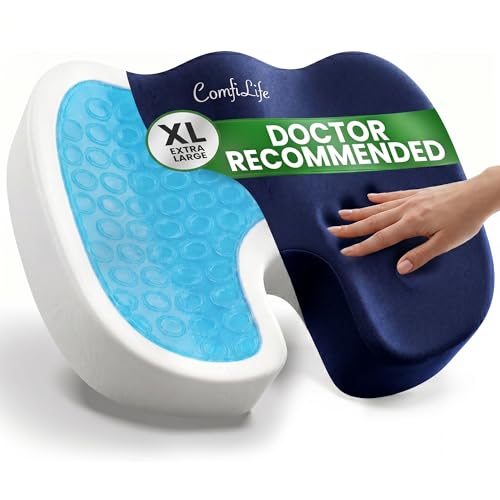 ComfiLife Extra Large Gel & Memory Foam Seat Cushion - Doctor Recommended Office Chair Cushion, Car Seat Cushion - Back & Sciatica Pain Relief - Wide Seat Cushion for Big & Tall (Navy Blue) - color: Navy Blue, size: X-Large
