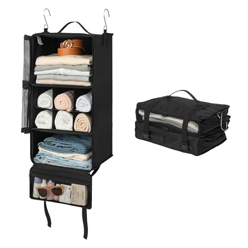 GRANNY SAYS Hanging Packing Cubes for Travel, Large Portable Hanging Suitcase Organizer, Foldable Compression Luggage Organizer Bags for Clothes, Carry on Closet Suitcase, XL-Black Travel Shelves - color: Black, size: XL-13"L x 9¾"W x 23½"H