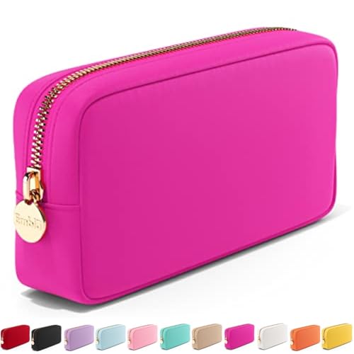 Embla Makeup Bag Travel Cosmetics Pouch and Toiletry Bag, Nylon Zipper Pouch Purse, Cute Make Up Organizer Storage Tote for Women Girls, Waterproof Travel Skincare Case, Small Makeup Bags, Fuchsia - color: Fuchsia, size: Small