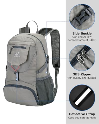 WATERFLY Small Lightweight Packable Backpack: 20l Ultra Light Foldable Travel Hiking Camping Daypack Day Pack for Man Woman - color: Grey3