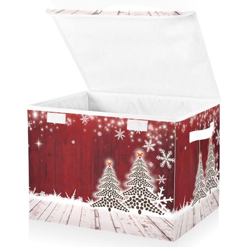 senya Christmas Storage Baskets Collapsible Bins with Lids, Christmas Coffee Tree Red Wooden Storage Boxes Clothes Baskets for Organizing - color: Pattern 7