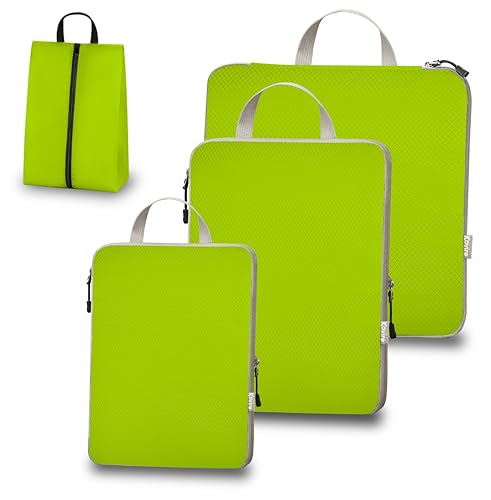 Compression Packing Cubes for Travel, Set of 4 Expandable Luggage Organizers with Shoe Bag, Lightweight Water-Resistant Suitcase Essentials for Carry-on & Checked Luggage,Green - color: Green, size: Set of 4