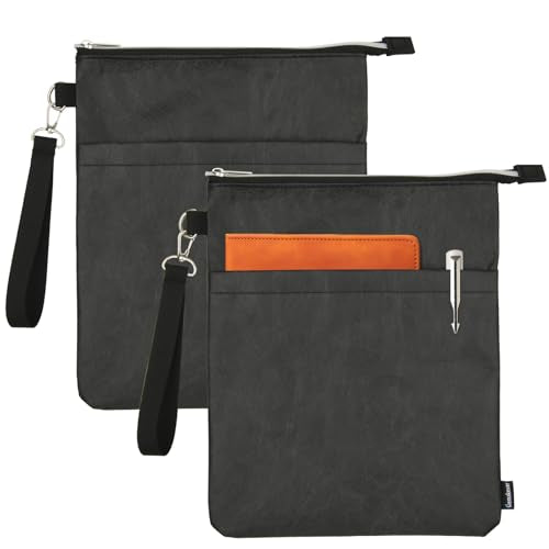 Book Sleeves with Zipper, Travel Book Waterproof Protector Pouch for Hardcover Books, Book Covers Bags Carry Case/Front Pocket & Handle Strap for Book Lovers Mother's Day Readers, Tyvek Paper, 2 Pcs - color: Black Tyvek Paper, size: 2 Pcs