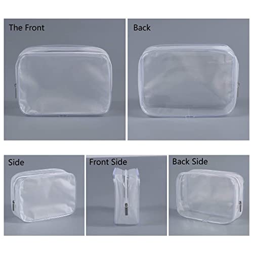 BEFORYOU 6 Pack Clear Toiletry Carry Pouch with Zipper Portable Plastic Waterproof Cosmetic Bag TSA Approved for Vacation Travel Bathroom and Organizing (White, Large) - size: Large bags only
