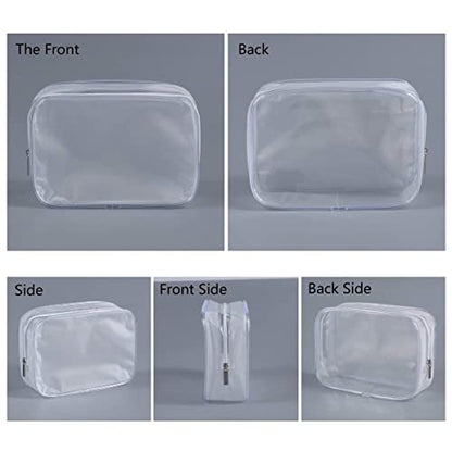 BEFORYOU 6 Pack Clear Toiletry Carry Pouch with Zipper Portable Plastic Waterproof Cosmetic Bag TSA Approved for Vacation Travel Bathroom and Organizing (White, Large) - size: Large bags only
