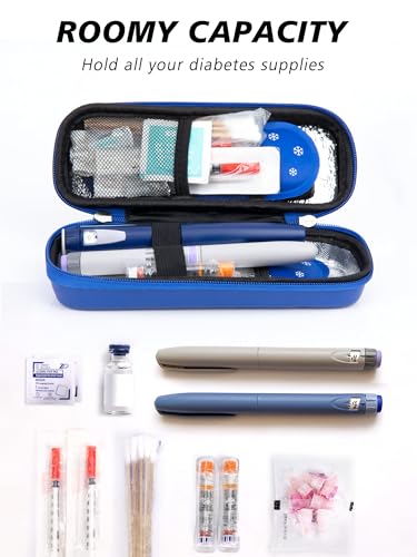 YOUSHARES Insulin Cooler Travel Case with Temperature Display - Refrigerated Medicine Cooling Bag with 2 TSA Approved Ice Pack, Medication Pen Diabetic Supplies Organizer for Trip and Daily - color: 02 Blue