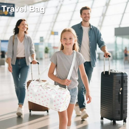 Gym Bag Sports Duffle Bag with Wet Pocket Weekender Overnight Bags with Waterproof Shoe Pouch and Air Hole for Girls Kids Women Workout Travel Bags (Bow Flower-Beige) - color: Bow Flower-Beige