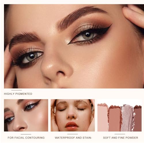 5 Colors Neutral Nude Matte & Shimmer Eyeshadow Palette,Rose Brown Beige Bronze Neutral-Warm Mattes Glitter Eye shadow Contour Makeup Palette for Mature Women, Blue Green Eyes, Daily Natural Makeup. - color: C04