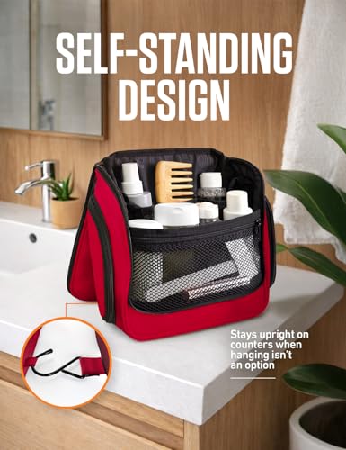 VENTURE 4TH Hanging Travel Toiletry Bag for Women & Men – Large Toiletry Organizer with 18 Compartments, Removable TSA Pouch, Travel Wash Bag for Toiletries, Makeup & Shaving Kit (Red) - color: Red