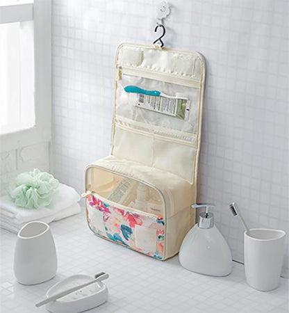 Mossio Hanging Toiletry Bag - Large Cosmetic Makeup Travel Organizer for Men & Women with Sturdy Hook - color: White Baroque