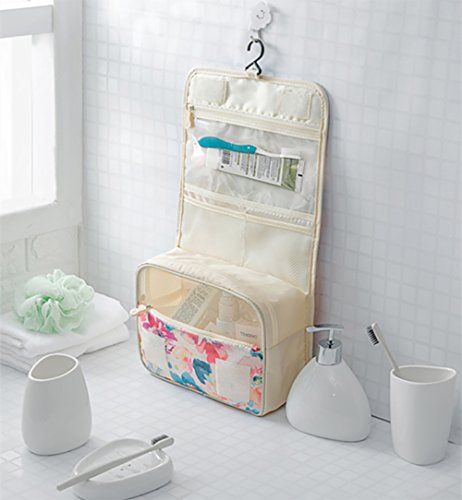 Mossio Hanging Toiletry Bag - Large Cosmetic Makeup Travel Organizer for Men & Women with Sturdy Hook - color: White Baroque