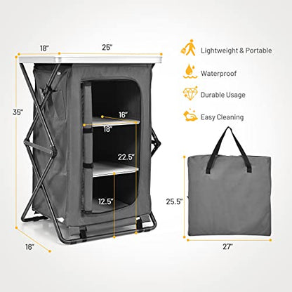Giantex Folding Camping Storage Cabinet with 3 Shelves and Carry Bag, Portable Outdoor Organizer Kitchen Table, Quick Set-up for BBQ, Picnic, Backyard, Compact Pop-Up Cupboard, 35''H - size: 35''H