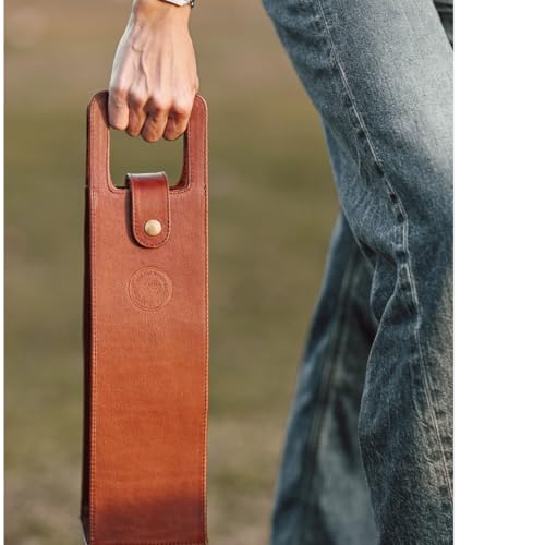 Premium Collection Single Bottle Wine Tote, Brown | Genuine Leather, Elegant & Durable, Secure Locking Strap, Sophisticated Gift for Wine Enthusiasts - color: Brown
