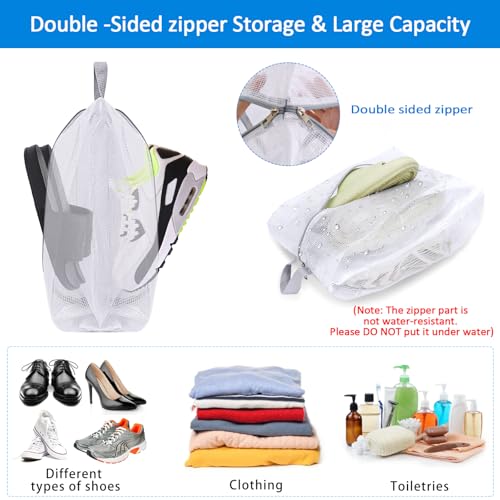 SelfTek Shoe Bags for Travel - 3 Pack 1 Size Double-Sided Zipper Shoe Bag for Men & Women, Waterproof Portable Shoe Storage Pouch with Handle, Family Travel Accessories - Medium Size - style: 3 Pack-1 Size
