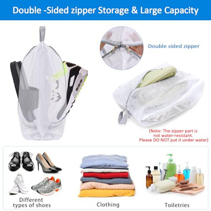 SelfTek Shoe Bags for Travel - 3 Pack 1 Size Double-Sided Zipper Shoe Bag for Men & Women, Waterproof Portable Shoe Storage Pouch with Handle, Family Travel Accessories - Medium Size - style: 3 Pack-1 Size