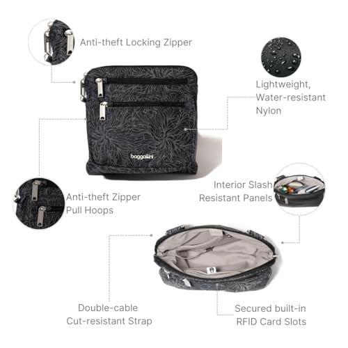 Baggallini Securtex Anti-Theft Crossbody - color: Midnight Blossom Print