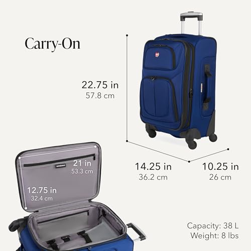 SWISSGEAR Sion Softside Expandable Spinner Luggage Durable Lightweight Travel Suitcase, Blue, 2-Piece Set (Carry-On/Large) - color: Blue, size: 2-Piece Set (Carry-On/Large)