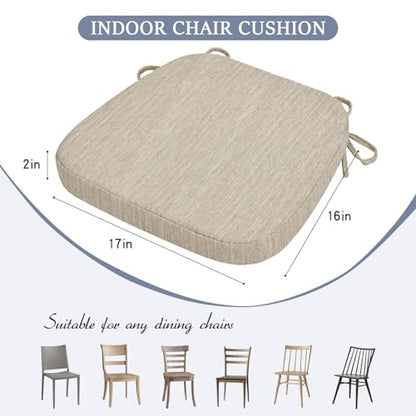 baibu Kitchen Chair Cushions, Dual-Layer Patented Design Molded Memory Foam Dining Chair Pads with Ties and Washable Cover, 17" x 16" x 2", Beige - color: Beige, size: 1 Count (Pack of 1)
