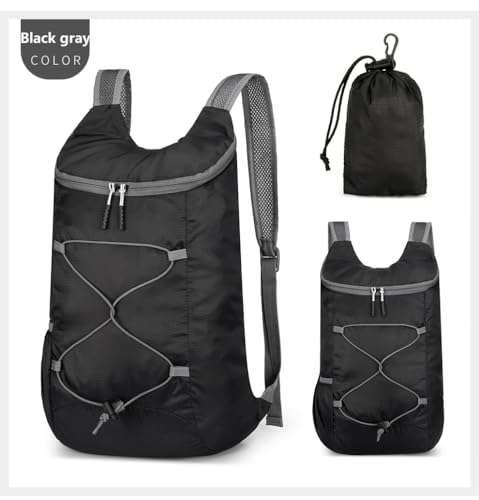 levayhill 16L Foldable Hiking Backpack,Small Packable Daypack, Black & Gray | Lightweight ,Outdoor Collapsible Rucksack,Ultralight Folding Back Pack, Water Repellent, Men Women Travel Gym, Easy Carry-on - color: Black&gray