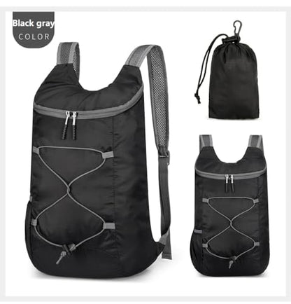 levayhill 16L Foldable Hiking Backpack,Small Packable Daypack, Black & Gray | Lightweight ,Outdoor Collapsible Rucksack,Ultralight Folding Back Pack, Water Repellent, Men Women Travel Gym, Easy Carry-on - color: Black&gray