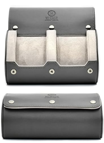 2 Watch Roll Travel Case for Men - Double Watch Case - Slate Grey/Ivory White Vegan Leather - color: Slate Gray/Ivory 2-watch case