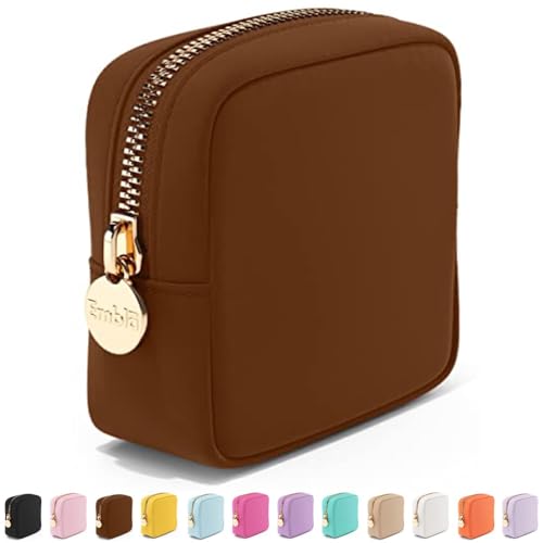 Embla Makeup Bag Travel Cosmetics Pouch and Toiletry Bag, Nylon Zipper Pouch Purse, Cute Make Up Organizer Storage Tote for Women Girls, Waterproof Travel Skincare Case, Small Makeup Bags, Chocolate - color: Chocolate, size: Mini