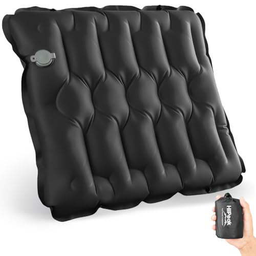 HiiPeak Inflatable Soccer World Cup Seat Cushion, Lightweight Compact Stadium Seat Pad Camping Air Seat Cushion for Gym Football Themed Party AirplaneTravel Backpacking Hiking (Black) - color: Black