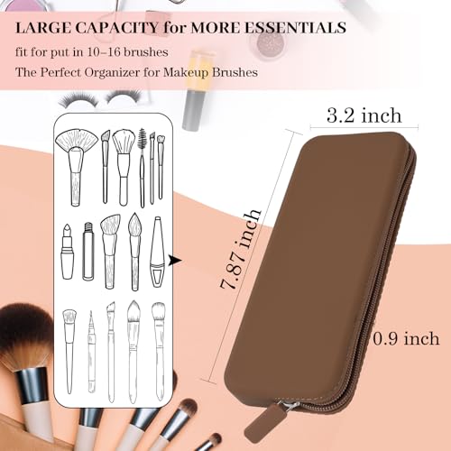 Sakolla Travel Makeup Brush Holder, Silicone Makeup Bag with Zipper Pouch Holder Case for Organizing Cosmetics Pencils Daily Work（brown） - color: Regular Brown