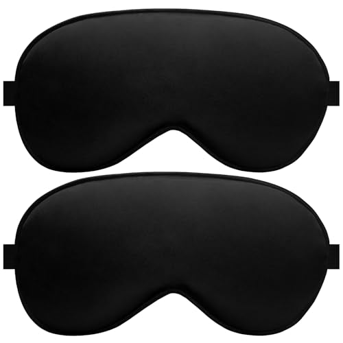 Flat Sleep Eye Mask for Men Women, Silk Sleep Mask for Side Sleeper, Travel Blackout Night Blindfold Eye Shade Cover with Adjustable Strap, Non-3D (Black & Black) - color: Black & Black