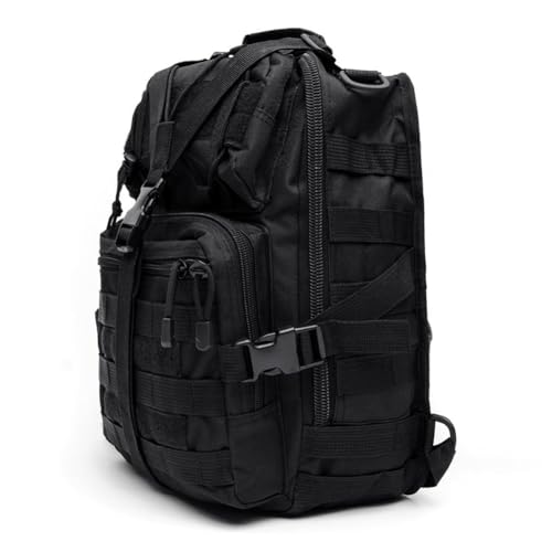 Men's Tactical Sling Bag Small Sling Backpack Military Rover Shoulder Bag Molle Assault Range Bag Camping Hunting - color: Black