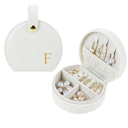Travel Jewelry Case,Personalized Jewelry Box,Elegant Half-Moon Design with Personalized Golden Initial Case,Personalized Gifts for Women,Jewelry organizer;Personalized Gifts for Women or Friends(F) - style: F