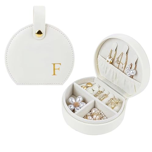 Travel Jewelry Case,Personalized Jewelry Box,Elegant Half-Moon Design with Personalized Golden Initial Case,Personalized Gifts for Women,Jewelry organizer;Personalized Gifts for Women or Friends(F) - style: F