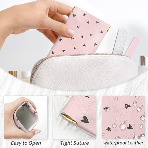 Glasses Case Soft, Eyeglass Cases for Women Portable Squeeze Top PU Leather 2 Pack Glasses Pouch with Cleaning Cloth - color: 2pcs Pink Heart Print