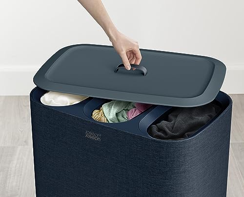 Joseph Joseph Tota Trio 90 liter/23.8 gallon Laundry Hamper Separation Basket with lid, 3 Removable Washing Bags with Handles- Dark Blue - color: Dark Blue, style: Trio Compartment 90L